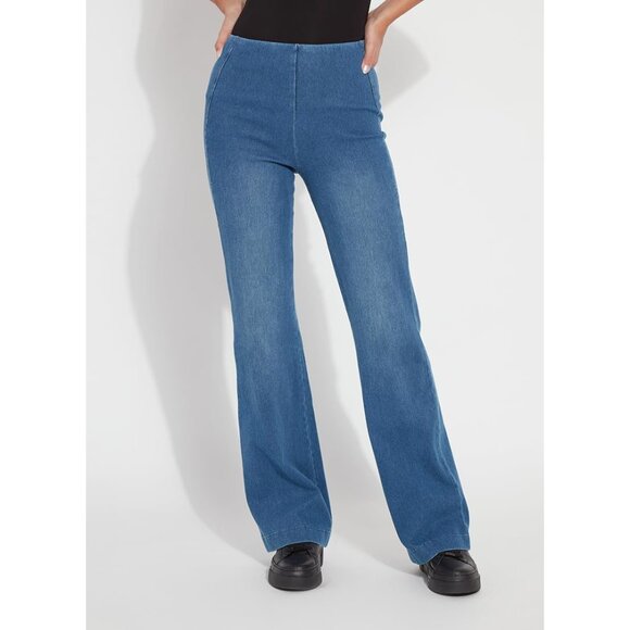 Women’s High Waisted Stretch Wide Leg Jeans Dark Wash Pull-On Comfort - Picture 2 of 7